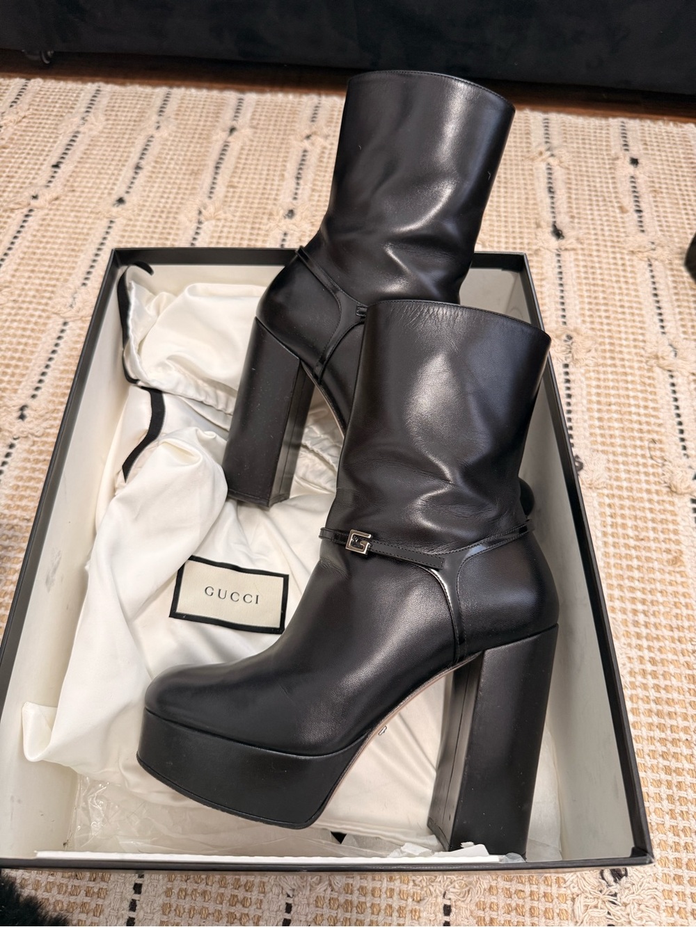 Gucci Black Leather Platform Ankle Boots
